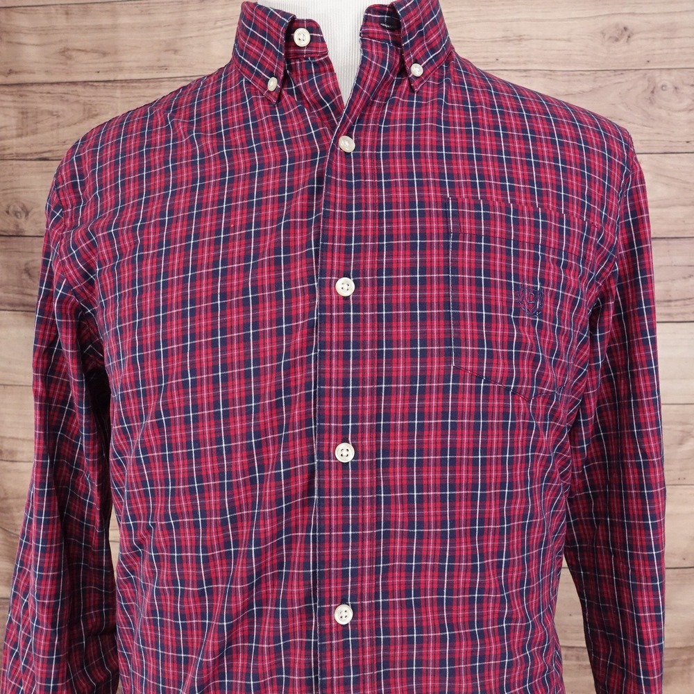 CHAPS EASY CARE RED PLAID CHECK BUTTON DOWN SHIRT MENS SIZE L